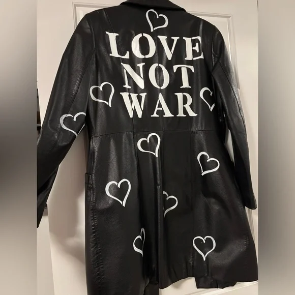 Danier Black Leather Jacket with White Heart Motifs - Picture 5 of 8